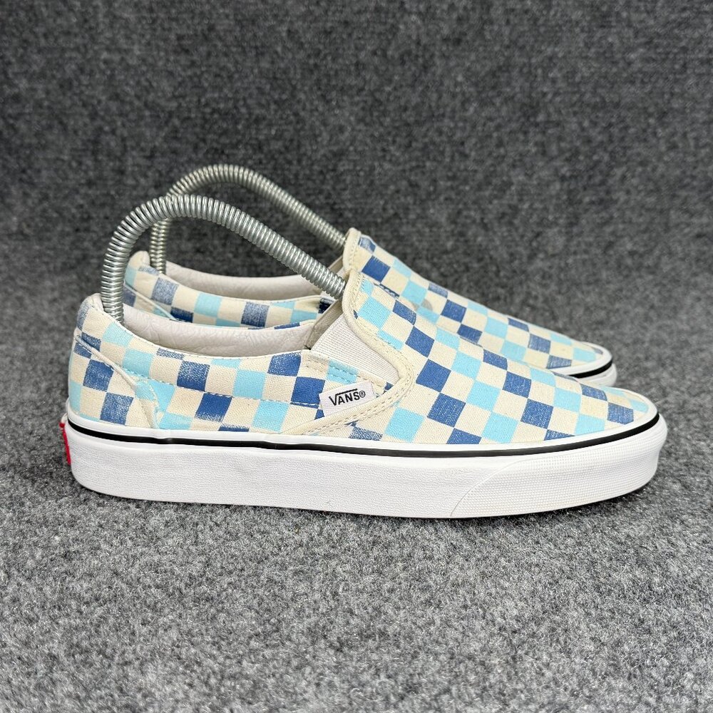 Vans Sneakers‎ Women's 7.5 Blue Checkerboard Slip On Retro Athletic Skate Shoes